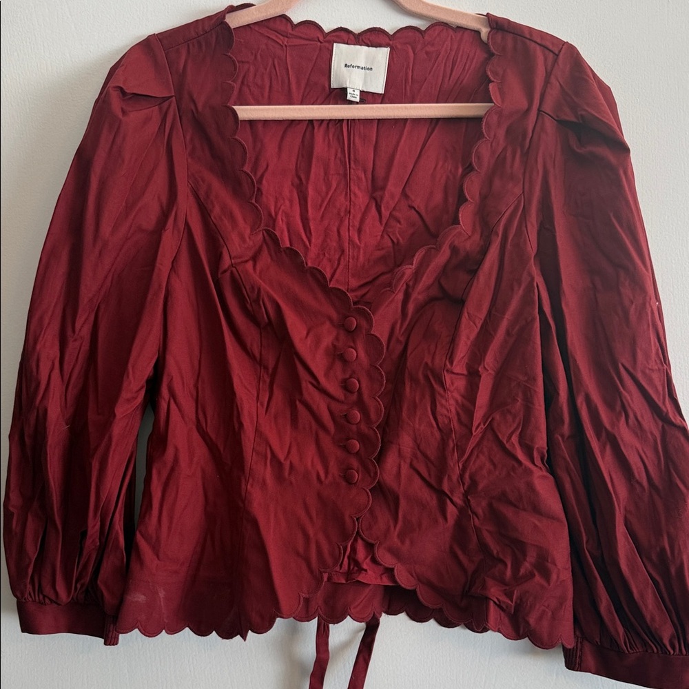 Reformation Size 8 Elianna Puff Shoulder Top in Chianti Button Front Enclosure - Picture 5 of 16